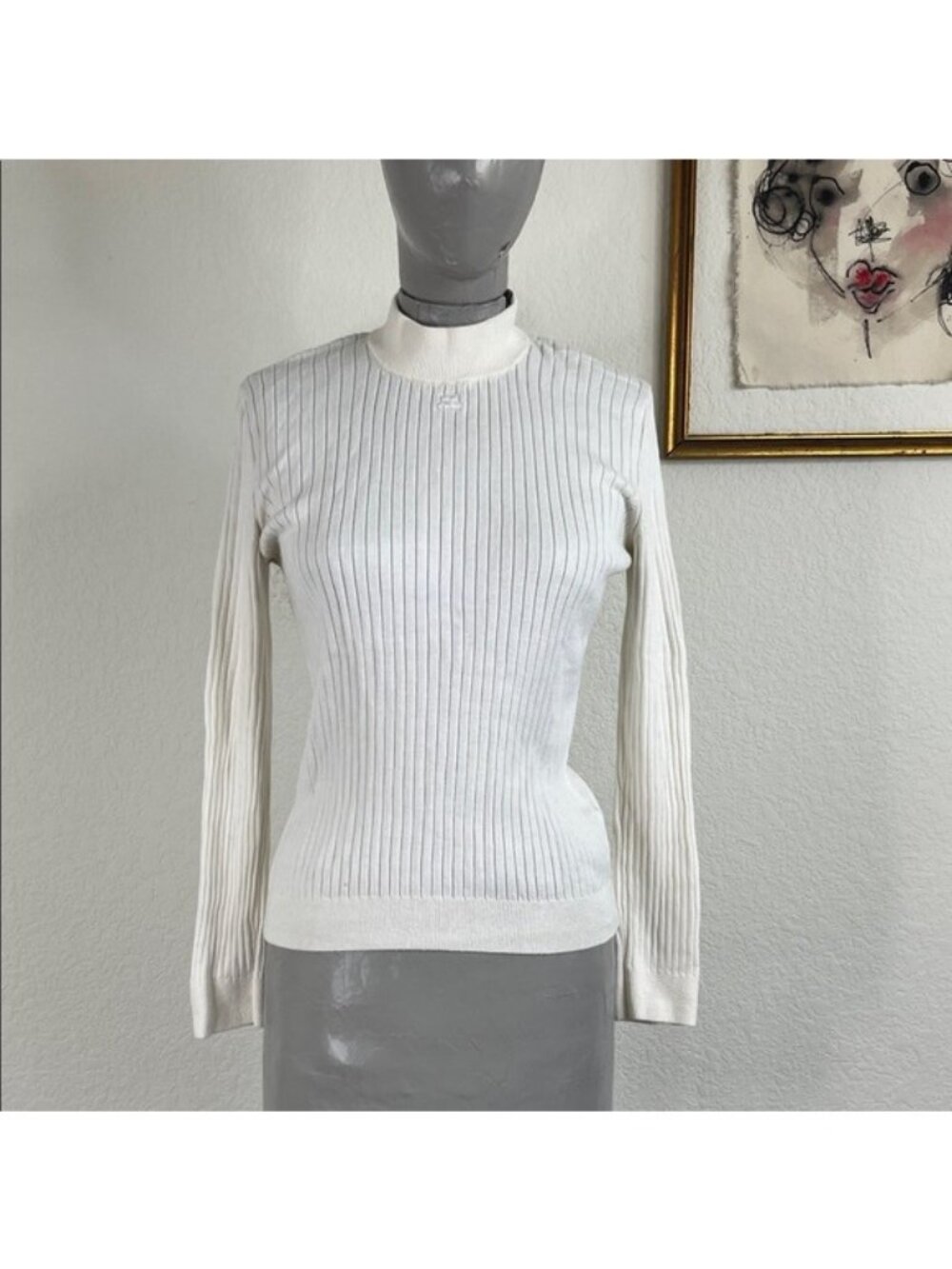 Courrèges High Neck Knitted Ribbed Patch Logo Jumper Sweater Cashmere Blend